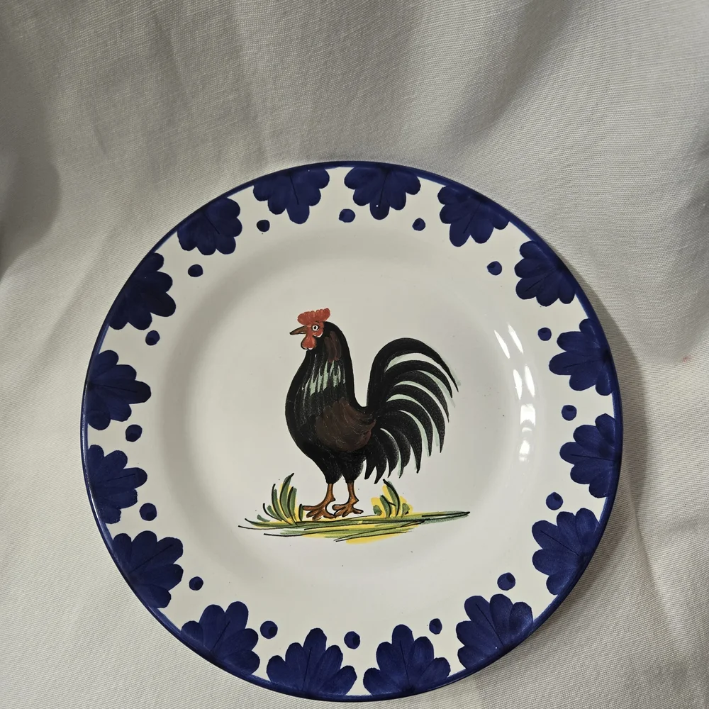 Williams Sonoma Blue Floral Rooster Plate (Replacement)